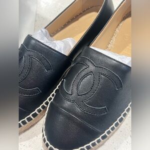 NEW LEATHER CC ESPADRILLES | Butter Soft REAL Leather | Chanel Flat Black